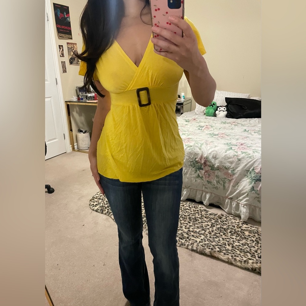 Yellow Women's Top with Buckle Detail